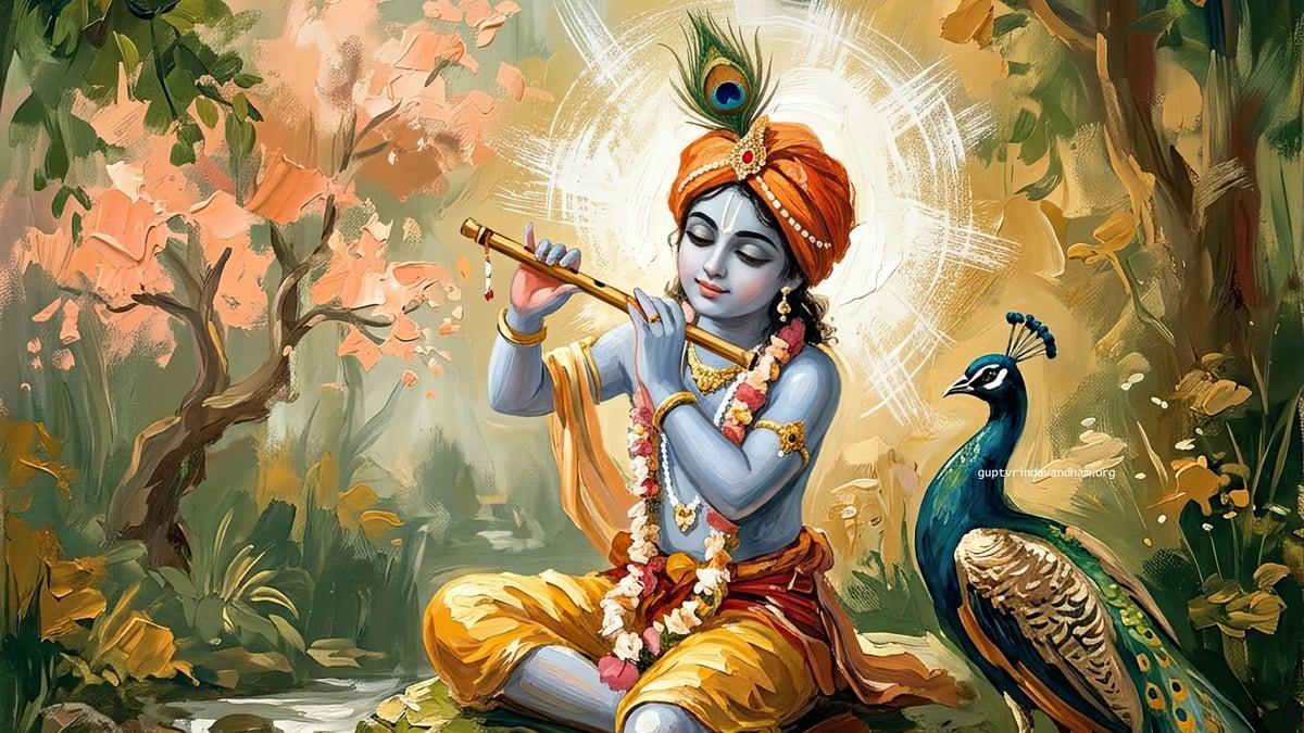 Krishna Flute Lotus Flower Wallpaper HD 4K