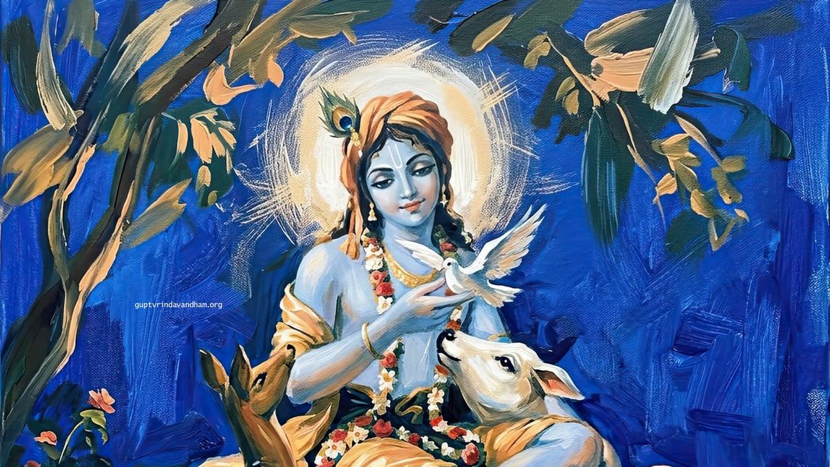 Krishna with Cow Devotional Wallpaper
