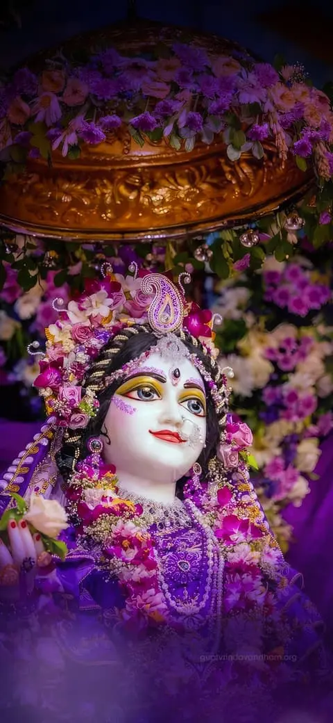 Radharani Purple Poshak Royal Umbrella Darshan