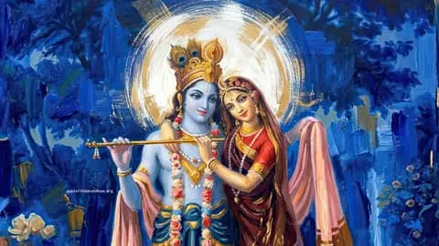 Radha Krishna Flute Blue Forest Wallpaper HD