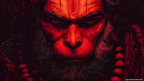 Close-up of Lord Hanuman red intense face wallpaper