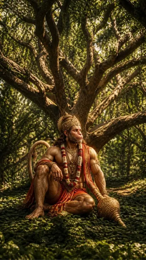 Lord Hanuman Sitting in Forest