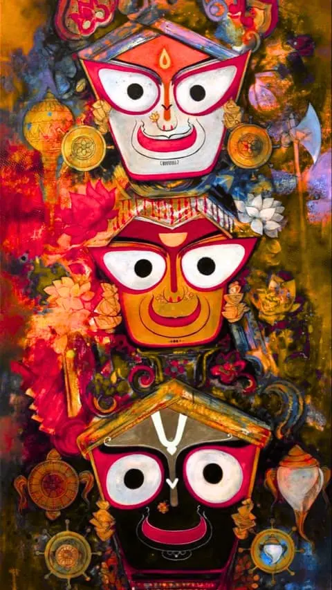 Lord Jagannath Balabhadra and Subhadra colorful devotional wallpaper