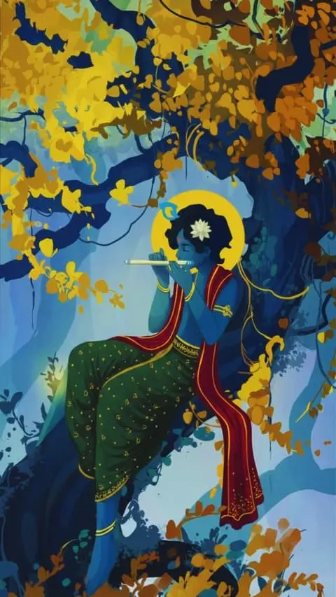 Lord Krishna Playing Flute Art