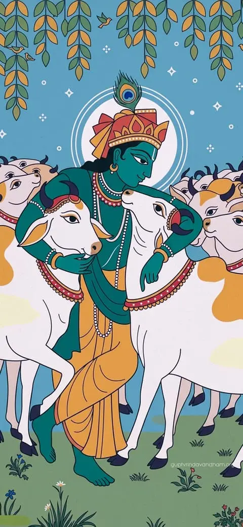 Krishna Govinda Cows Folk Art