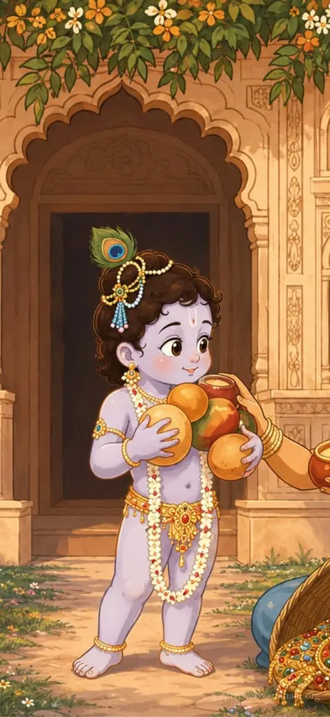 Cute Bal Krishna with Mango Animated HD