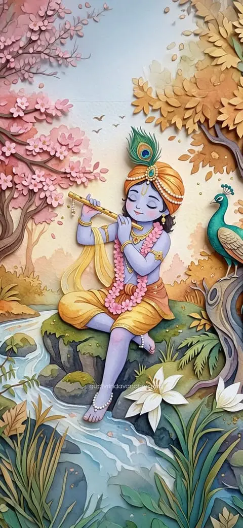 Baby Krishna Bansuri Paper Cut Art