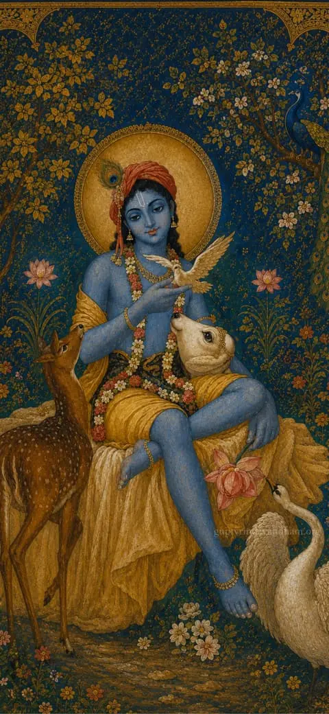Krishna with Animals Miniature Art HD