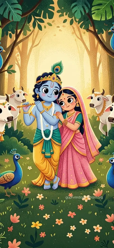 Radha Krishna Cute Vrindavan Forest Art