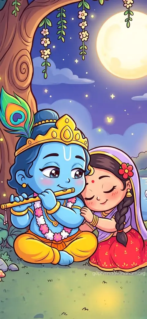 Baby Krishna Radha Moonlit Art