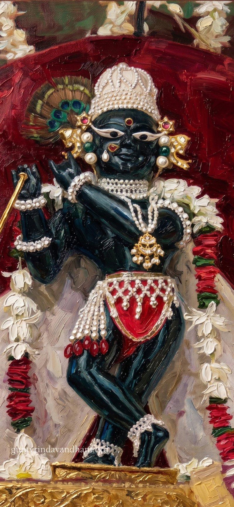 Radharaman Ji Pearl Poshak Oil Painting