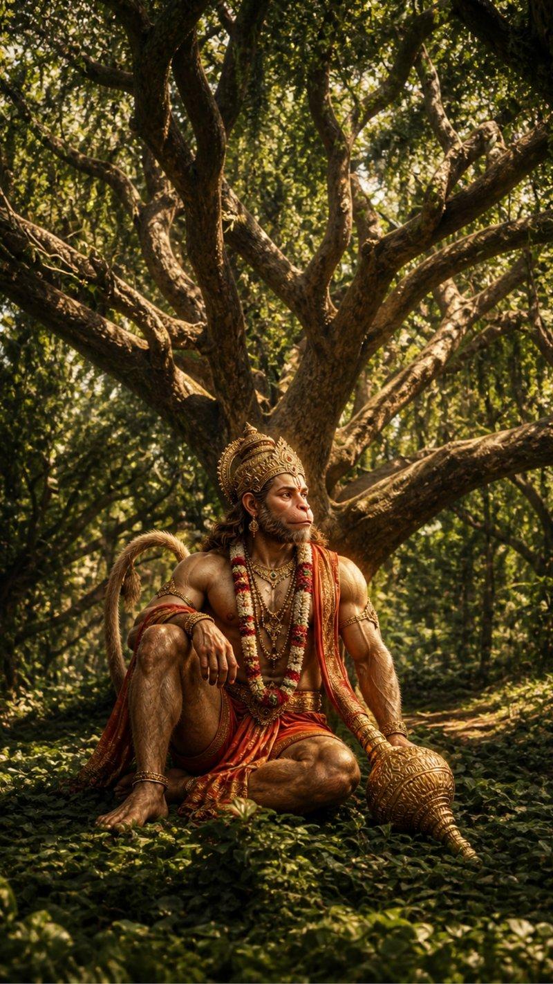 Lord Hanuman Sitting in Forest