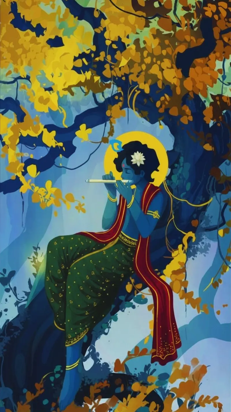 Lord Krishna Playing Flute Art