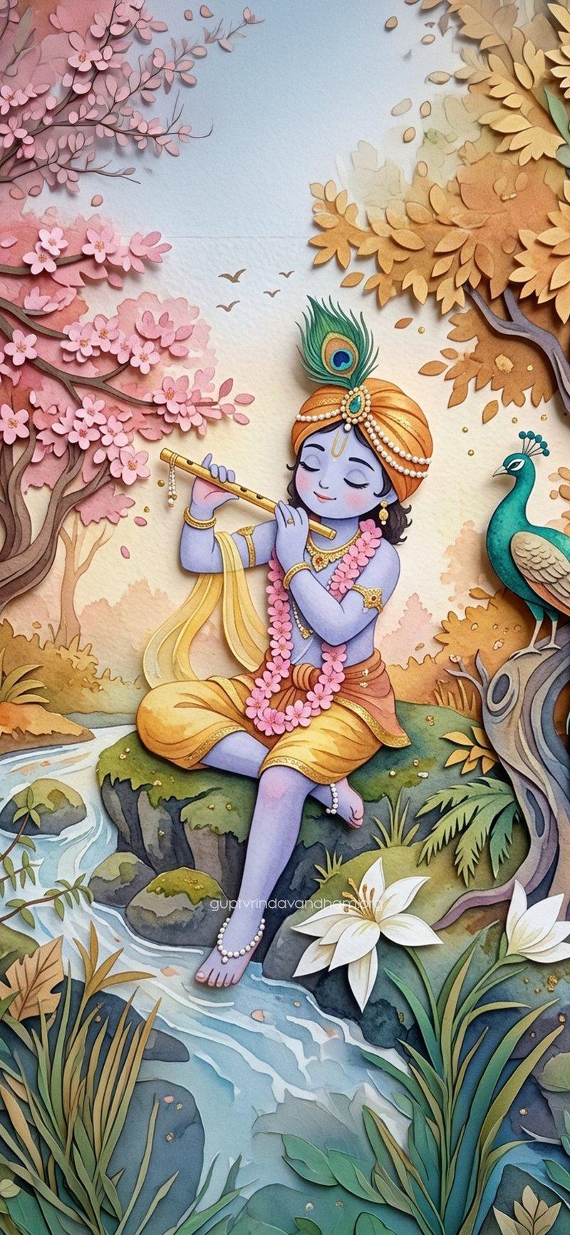 Baby Krishna Bansuri Paper Cut Art
