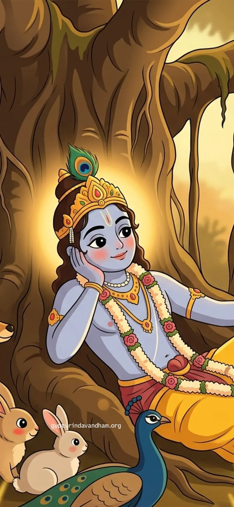 Krishna Cartoon Wallpaper Under Tree HD