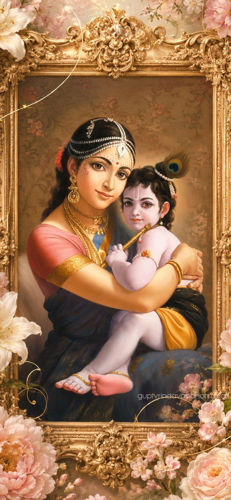 Yashoda Baby Krishna Golden Frame