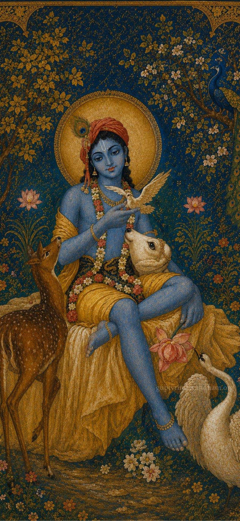 Krishna with Animals Miniature Art HD