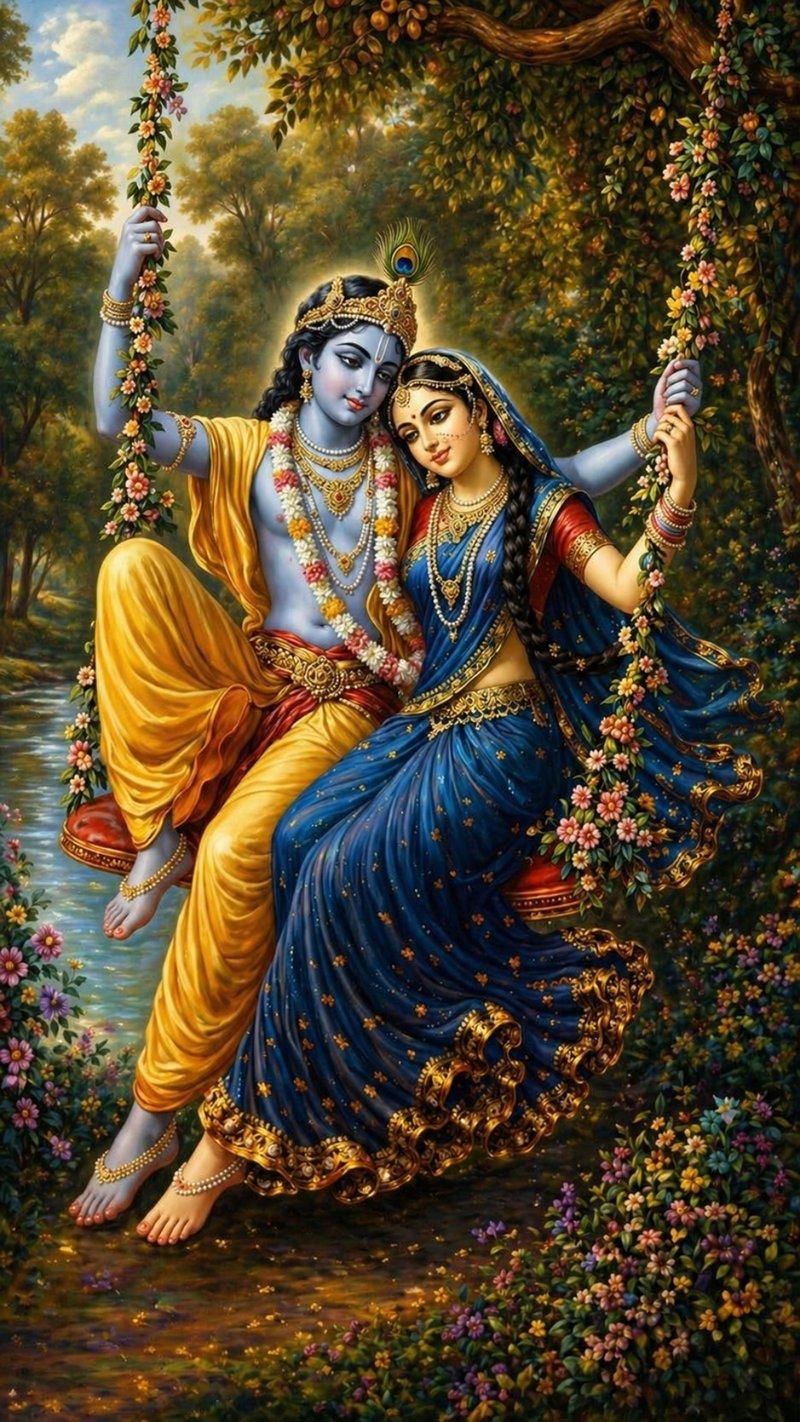 Radha Krishna Floral Swing
