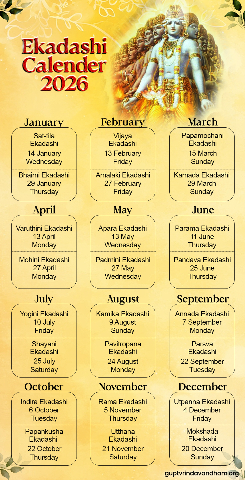 ISKCON Ekadashi Calendar 2026: Dates, PDF Download & More